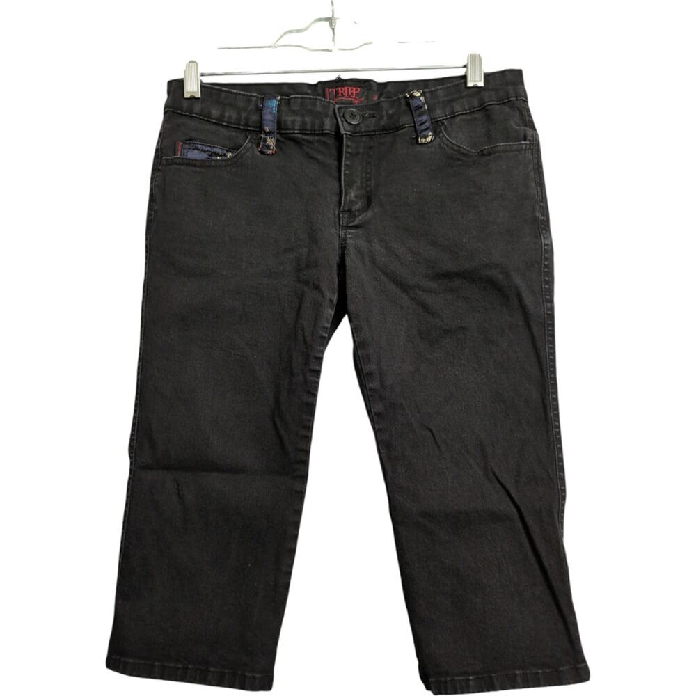 Tripp NYC Black Cropped Punk Goth Emo Lace Up Pocket Shorts Size 9